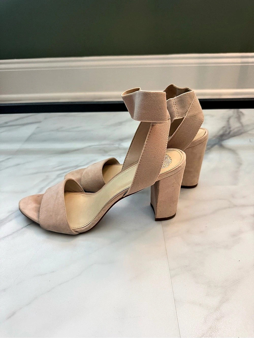 Vince Camuto Block Heel Ankle Strap Sandals in nude